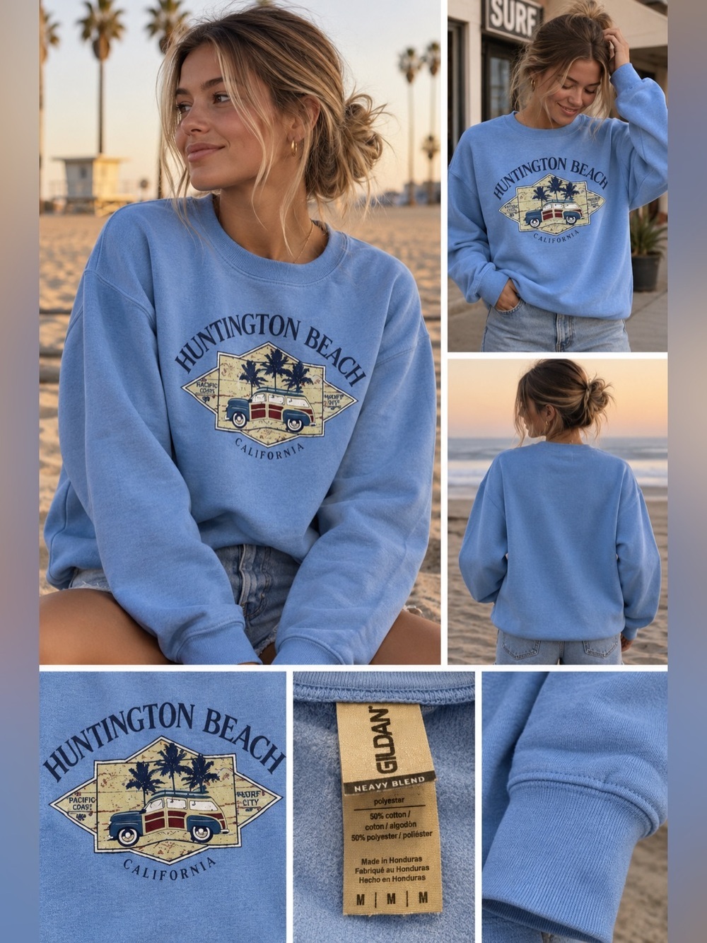 Huntington Beach Light Blue Crewneck Sweater